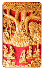 Traditional Old wood carving on the wall of Temple