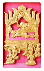 Traditional Old wood carving on the wall of Temple