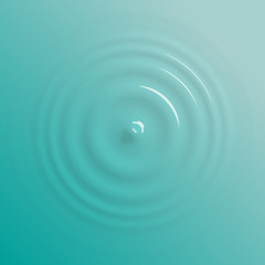 Water drop falling on water surface, top view background