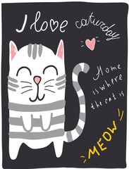 cute cat illustration for fabric, t shirt, cards