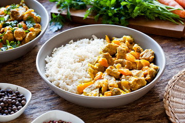 Bowl Of Homemade Curry Meal With Rice