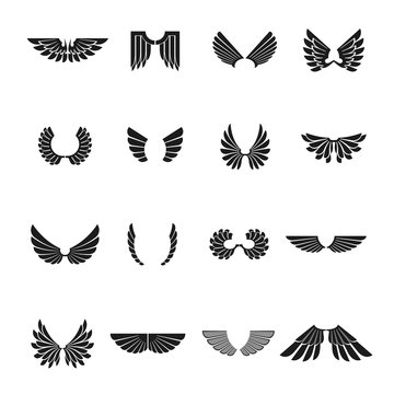 Freedom Wings emblems set. Heraldic Coat of Arms decorative logos isolated vector illustrations collection.