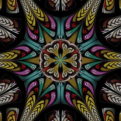 Obraz premium Beautiful Symmetrical fractal mandala, flower or circle, digital artwork for creative graphic design