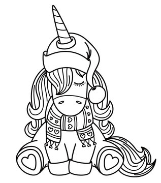 Fototapeta Vector cute  unicorn cartoon, black silhouette isolated on white for coloring.