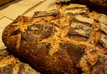 bread rests on the counter of the store close-up