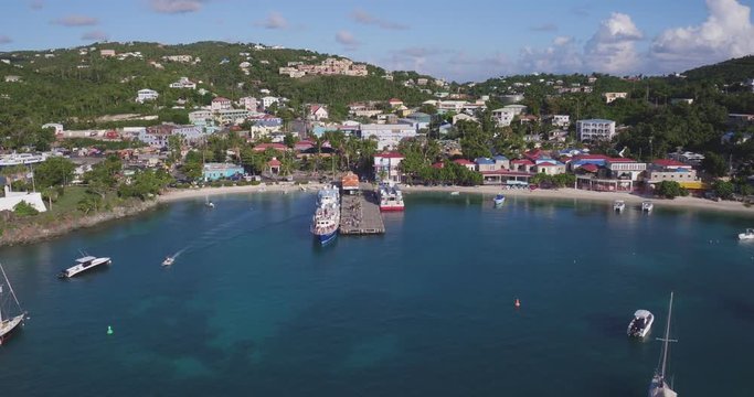 aerial video of cruz bay, st john, one year after hurricane Irma 