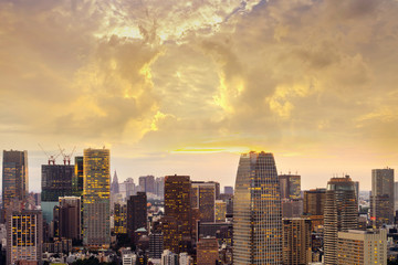 Fototapeta premium sunset Cityscape of Tokyo City, Japan - Tokyo is the world's most populous metropolis and is described as one of the three command centers for world economy