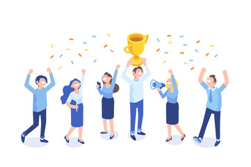 Team Success vector illustration. Business people celebrating victory. Vector illustration of a flat design.