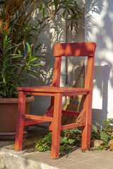 Hand made vintage wooden chair at Tenedos (Bozcaada) Island by Aegean Sea