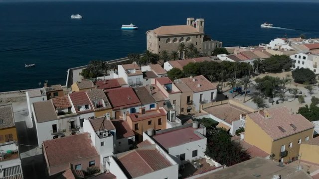 Aerial view of Island of Tabarca with old church and townscape. Spain