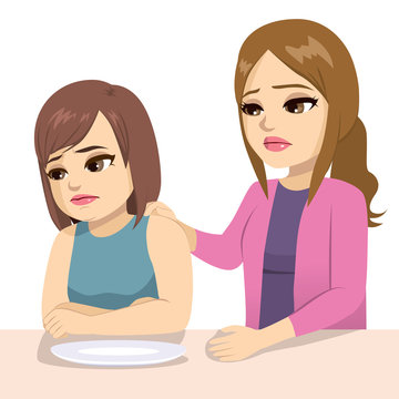 Worried mother about teenage daughter diet eating disorder issue concept