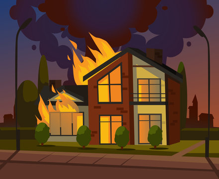 Burning house fire. Vector design graphic flat cartoon illustration Stock  Vector | Adobe Stock