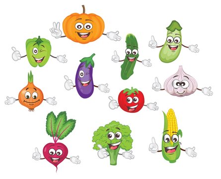cartoon vegetable characters set.vector illustration
