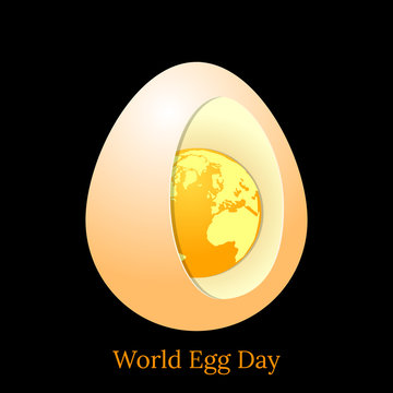 World Egg Day. Concept food holiday. Realistic illustration. Chicken egg with a view inside. Yolk and white