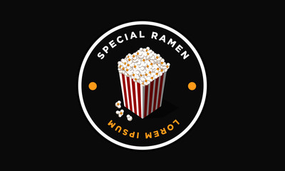 Popcorn Box Badge or Sticker Design Vector Illustration