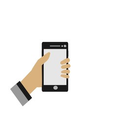 Close up hands are holding the mobile phone on white background