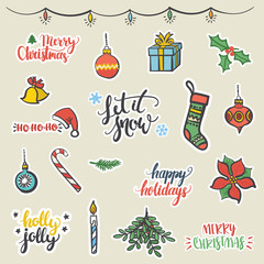 Christmas Stickers Collection - hand drawn vector illustration set