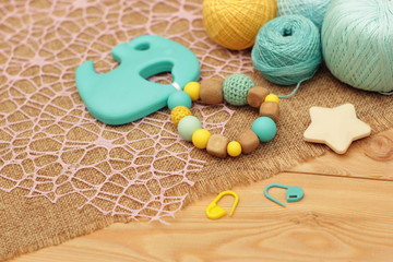 crochet wood and silicon rattle