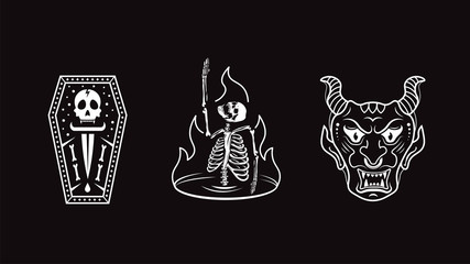 Skull, demon, skull in fire. Logo vector illustration.