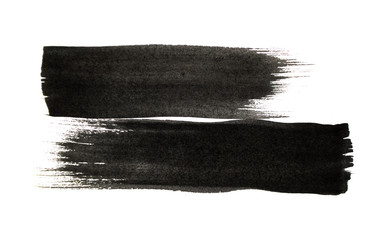 Black color paint strokes isolated on white background.