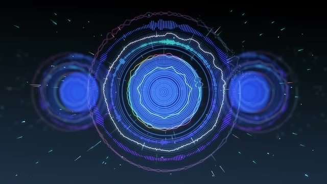 Music or audio visualization in the form of a circle with the motion of particles seamless loop