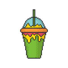 Fruit milkshake pixel art style vector icon on white background.