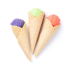 Ice cream scoops in cones