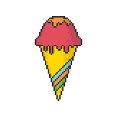 Ice cream cone pixel art style vector icon on white background.