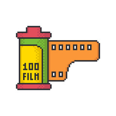 Retro camera roll pixel art style vector icon on white background.
