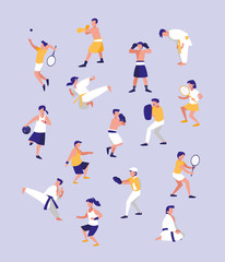 group people practicing sport avatar character © djvstock