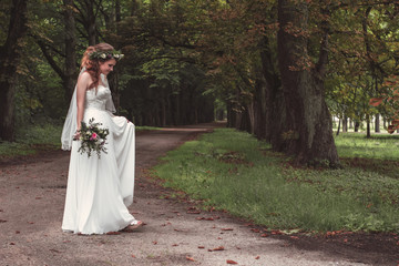 wedding couple in nature background copy space 