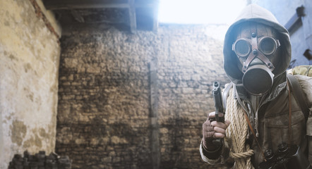 Nuclear disaster survivor with gas mask