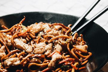 Delicious pasta with tomatoes, mussels and herbs