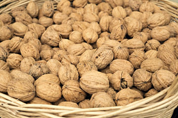 Basket with nuts on a farmers market