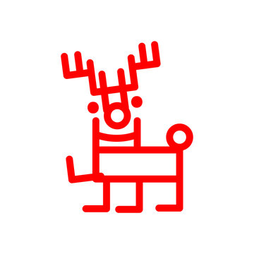 Cartoon deer marker style, red illustration. Christmas decoration vector isolations