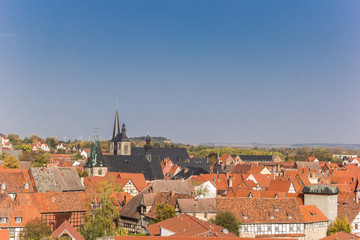 Obraz premium View over rooftops and churches of Quedlinburg, Germany