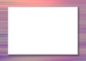 Horizontal mock up template with big white rectangular screen. Striped border, abstract purple, magenta, pink background. Frame for scrapbook, photo albums, greeting cards, postcards, posters, flyers