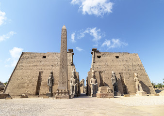 Entrance to Luxor Temple, a large Ancient Egyptian temple complex located on the east bank of the Nile River in the city today known as Luxor (ancient Thebes). Was consecrated to the god Amon-Ra - obrazy, fototapety, plakaty