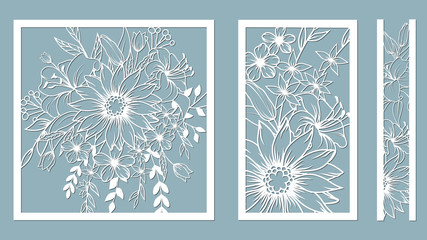 Set template for laser cutting and Plotter. Flowers, leaves for decoration. Vector illustration. Sticker set. lily. plotter and screen printing. serigraphy