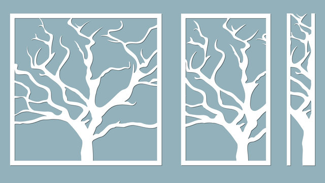 Laser cut. vector design. Laser cutting template tree. paper cutting. plotter and screen printing. serigraphy.