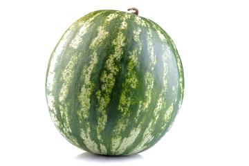 A large fresh ripe whole watermelon on a white isolated background