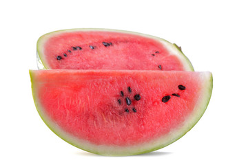 A large fresh ripe watermelon in a cut on a white isolated background