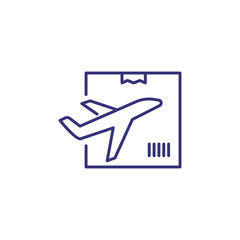 Air delivery line icon. Plane, box, package. Logistics concept. Can be used for topics like shipment, transportation, airmail