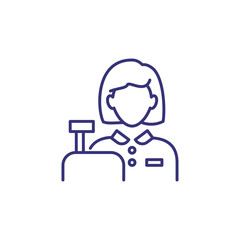 Cashier line icon. Woman and cash register. Occupation concept. Can be used for topics like hypermarket, retail service, payment