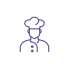 Chef line icon. Man in chef hat and uniform. Occupation concept. Can be used for topics like restaurant, kitchen, cooking