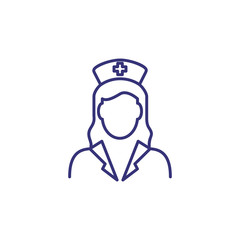 Doctor line icon. Woman in lab coat and hat. Occupation concept. Can be used for topics like medicine, hospital, clinic