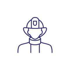 Fireman line icon. Firefighter, brigade, protective suit, helmet. Occupation concept. Can be used for topics like fire hazard, emergency, alert