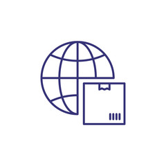 International delivery line icon. Globe and parcel, box, package. Logistics concept. Can be used for topics like order delivery, online shopping, global business