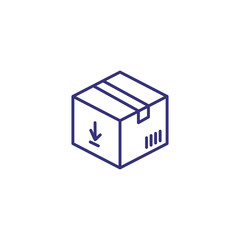 Parcel line icon. Box with bar code and arrow down. Logistics concept. Can be used for topics like order delivery, courier, postal service
