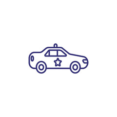 Police car line icon. Patrol vehicle, cops, emergency. Justice concept. Can be used for topics like accident, crime, security patrolling